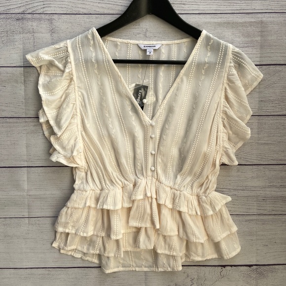EXPRESS Tiered Ruffle Embroidered Top - Picture 2 of 11